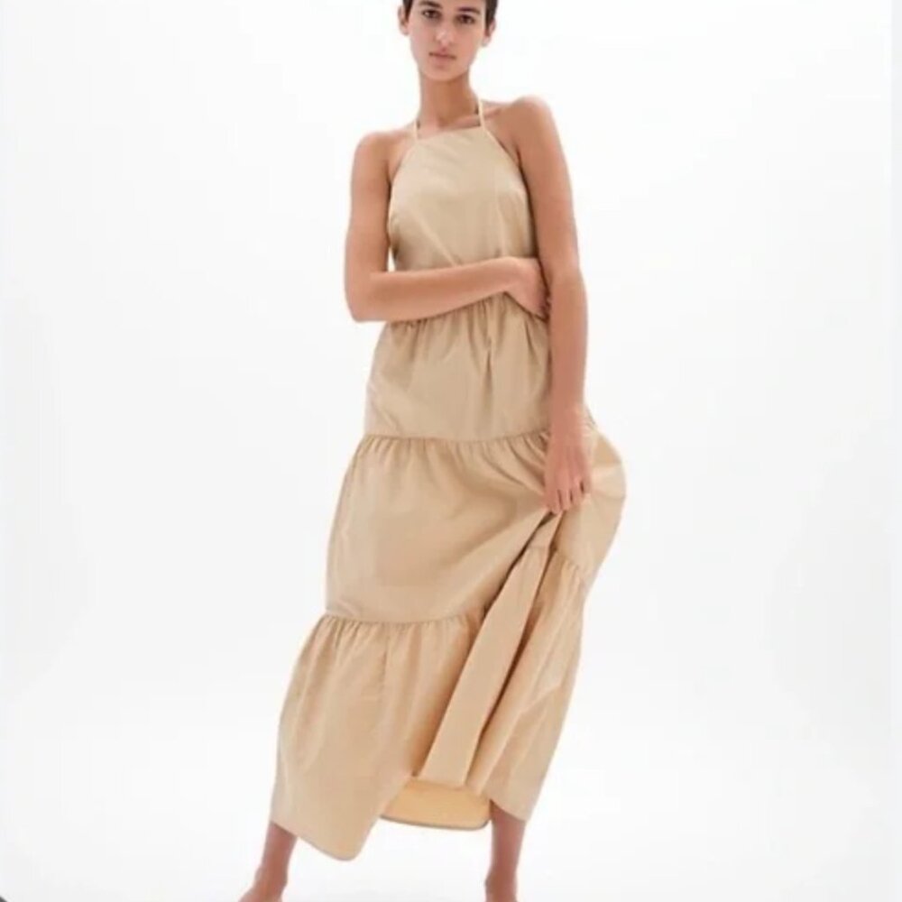 GAP Tie-Back Halter Tiered Maxi Dress in‎ Sand Size 0